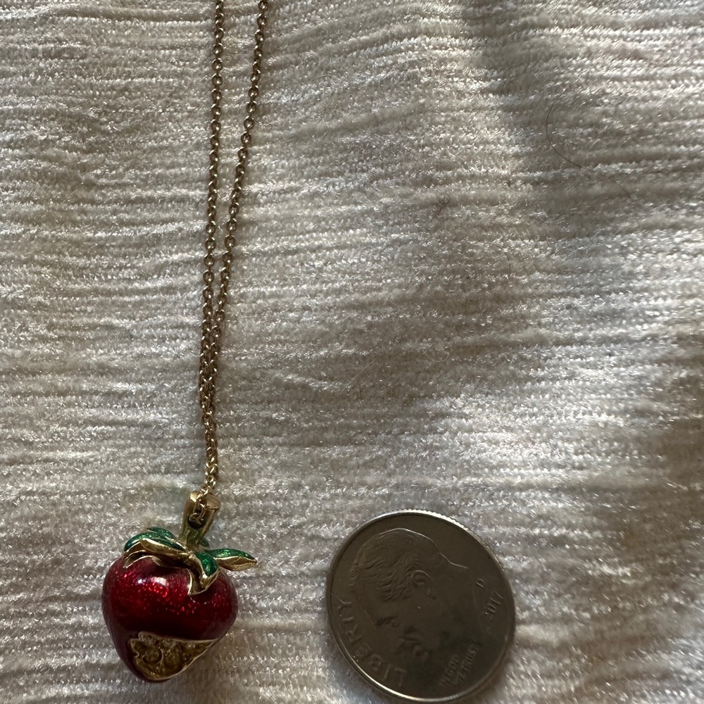 Gold Tone Apple Charm Necklace View 2